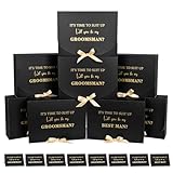 WLUSEAXI Groomsmen Proposal Box with Cards, 10.6x7.9x3.1 Inch Gift Box with Ribbon, Will You Be My Groomsman Box for Best Man Proposal Set of 8