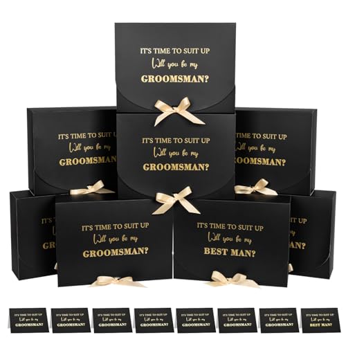 WLUSEAXI Groomsmen Proposal Box with Cards, 10.6x7.9x3.1 Inch Gift Box