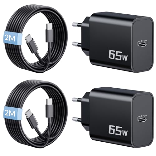 65W Ladegerät USB C Schnellladekabel für Samsung S26 S25 S24 S23 Ultra Lenovo ThinkPad Dell HP Laptop Chromebook MacBook Air Pro Ladekabel Charger Schnelladegerät mit 2M 60W Typ C Kabel 2-Pack