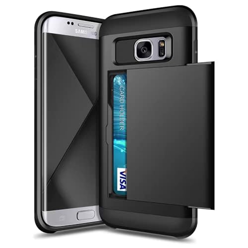 HTXWXJC Phone Case for Samsung Galaxy S7 Wallet Case SM-G930F with Card Holder Case PC+TPU Anti Drop Protective Cover Cases for Samsung Galaxy S7 Black
