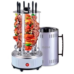 BEM Neo BBQ Tischgrill: Elektrischer Schaschlikgrill, Vertikalgrill aus Edelstahl inkl. 12 Spieße, Schaschlik, Elektrogrill, Standgrill, Ideal für Zuhause, Balkon oder Garten. Rauchfrei