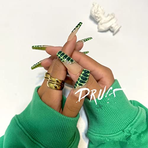 Qingge Green Press On Nails Long Length Coffin Fake Nails With Crocodile Pattern Design Luxury Glossy Matte Acrylic Nails Stick On Nails Tips Glue On Nails False Nails For Women 24Pcs(20) #TOP4