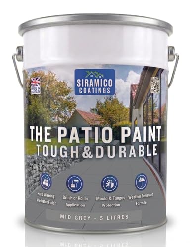 SIRAMICO COATINGS THE PATIO PAINT | 5 Litre - Mid Grey | Superior Patio Paint with Professional Finish for Use on Patios Walkways Walls | Non-Toxic UV Resistant with Easy Application