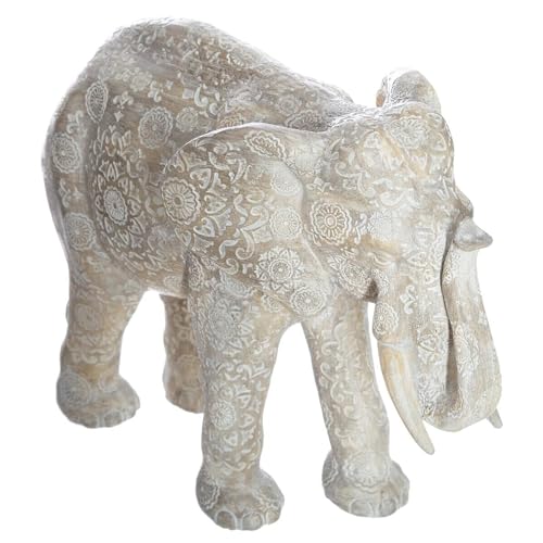 Atmosphera - Estatua Elefante 'Enzo' - Motivos Grabados - Efecto Blanqueado A. 22 cm