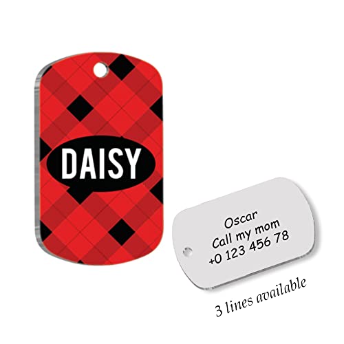 Plaid Personalized Dog Tag - Custom Name Tag - ID Tag for Dog & Cat - Customized Pet Tags - Dog Name Tag - Cat Name Tag - Engraved Dog Tag - TS1