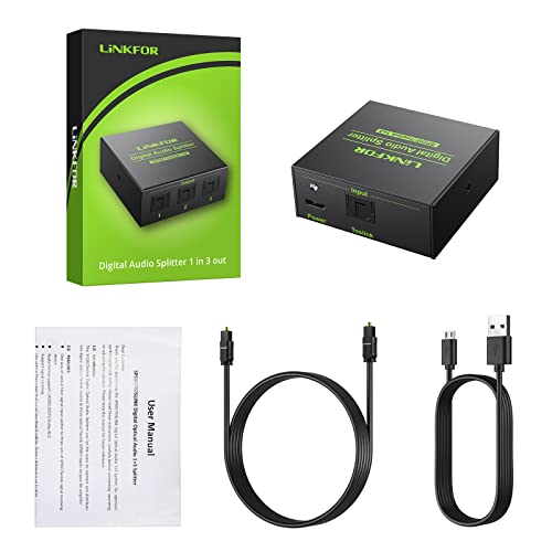 Linkfor Digital Optical Audio 1X3 Splitter Digital Spdif Toslink Optical Fiber Audio Splitter 1 In 3 Out Aluminum Alloy With Optical Cable Support 5.1Ch Dolby-Ac3 Dts For Ps3 Blue-Ray Dvd Hdtv #TOP4