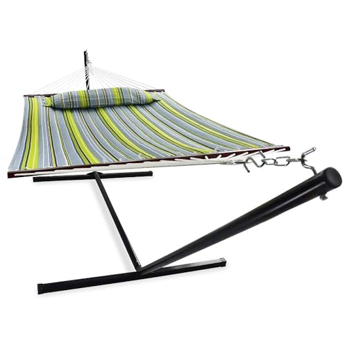 Vita5 Hamac sur Pied 2 Places avec Coussin, Hamacs Double Portable, Support Solide en Acier revêtu, Charge Max de 200 Kg, Hauteur Réglable à Chaînes, Montage sans Outils