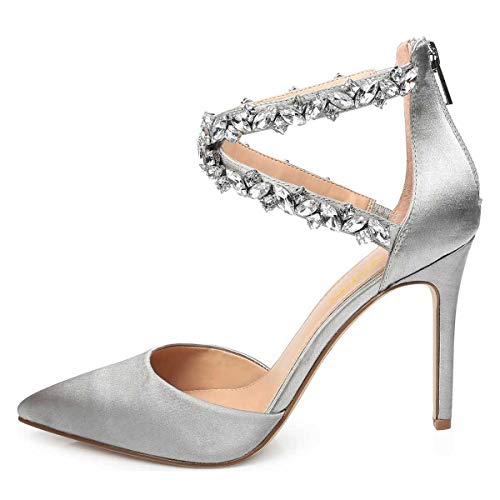 XYD Women Pointy Toe Rhinestone Cross Strap Pumps Stiletto High Heel Wedding Party Dress Shoes2