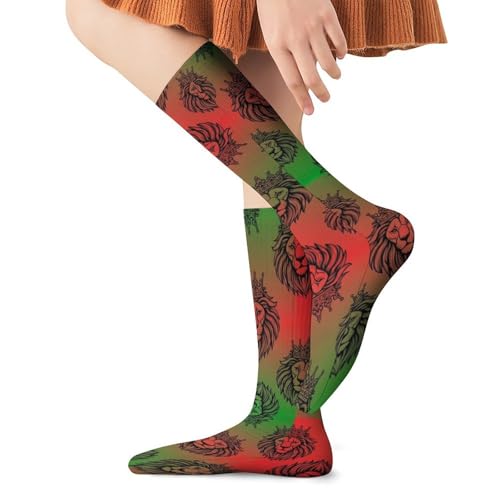 HEBVASS Women's Fashion Lightweight Socks Rasta Lion Cool, Cute Compression Knee High for Daily Wear Running Hiking Travel Casual Comfort