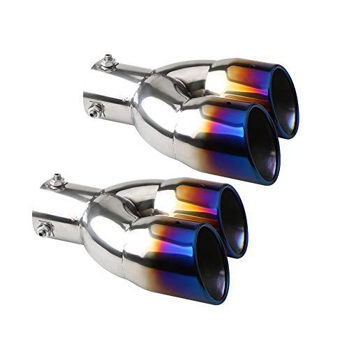 TAKUSI 車用 汎用 2本出し マフラー カッター オーバル 38mmΦ-53mmΦに対応 ステンレス製 大口径 排気管 軽自動車 乗用車 外装パーツ チタン焼き調 2個セット