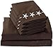 Western Peak Lightweight Microfiber Polyester Bed Sheet 6 Piece Set Embroidery Star Pillow Case (Brown, Queen)