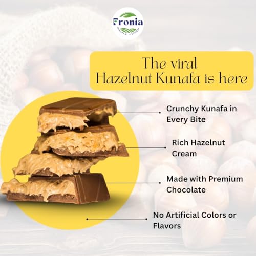 Image of Fronia Kunafa Chocolate Bar Dubai Style - Hazelnut Kunafa Chocolate Dessert, Milk Chocolate with Creamy Hazelnut Filling & Crunchy Kunafa Layers | 200g