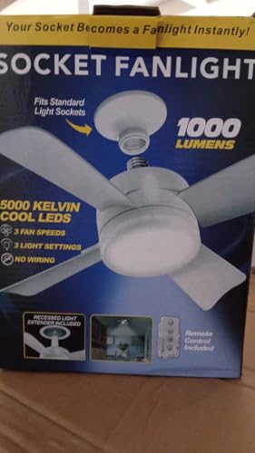 Image of Socket Fan Light, Portable Ceiling Fan with LED Light, B22 Plug & Play, 1000 Lumens 5000K Cool White for Bedroom, Kitchen, Living Room, Office