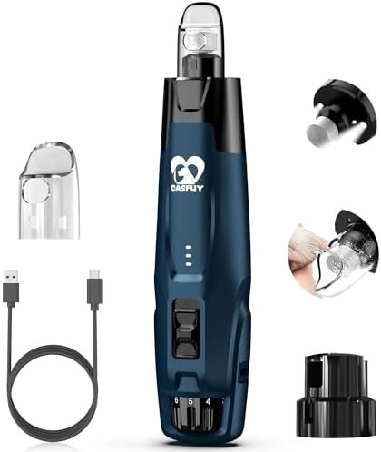 Casfuy New 6-Speed Dog Nail Grinder - 50% More Power Dog Nail Trimmers with 2 LED Lights Quiet 7h Running Time Electric Pet Nail Grinder File Toenail Grinder for Large Medium Small Dogs & Cats (DB)