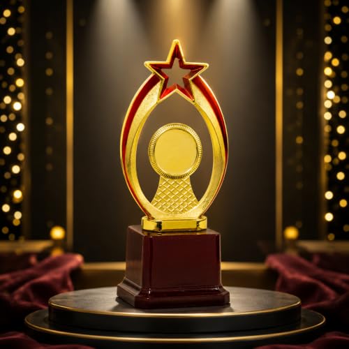 Image of High Star Trophy with Fiber Finish- 26cm, Customized Multipurpose Gold Winner Trophy for Events & Ceremonies, Best Events Trophy, Appreciation Gift (Size: 26cm x 6cm x 6cm)