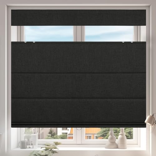 HOTSOON Top Down Bottom Up Roman Shades for Window,Cordless,Blackout Roman Window Shades,Room Darkening Fabric Thermal Insulation Custom Roman Blinds for Living Room Loft,Black Grey,36W x 39H