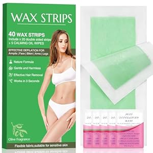 40pcs wax strips – Body Waxing Strips, Wax Kit for Women & Men – Brazilian Wax Kit, Back Waxing Kit, All Skin Types, Arms, Legs, Armpits, Bikini, 98% Natural, Hypoallergenic Odourless, Green