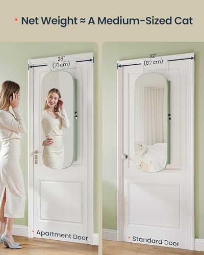 Image of SONGMICS HOME Jewelry Armoire, Mirror Jewelry Cabinet, Full Length Mirror with Storage, Wall or Over The Door Jewelry Organizer Cabinet, Built-in LED, Lockable Armoire, Green