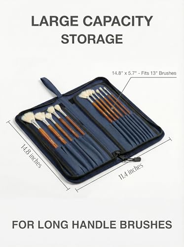 Image of DUGATO Long Brush Holder & Organizer, Canvas Case 5.7 x 14.8 in, Blue | 15 Slots Zipper Paint Brush Case for Brushes up to 13 in Length, Artist Long Handle Brush Art Case (Brush Not Included)