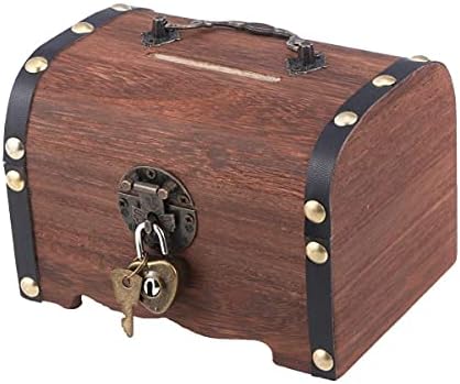 Piggy Bank, Wooden Treasure Box Wooden Money Storage Box Treasure Chest Piggy Bank Handmade Jewelry Wood Coin Storage Box Organizer Vintage Treasure Storage Box