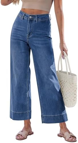 GRAPENT Wide Leg Jeans for Women Cropped Trendy High Waisted Welt...