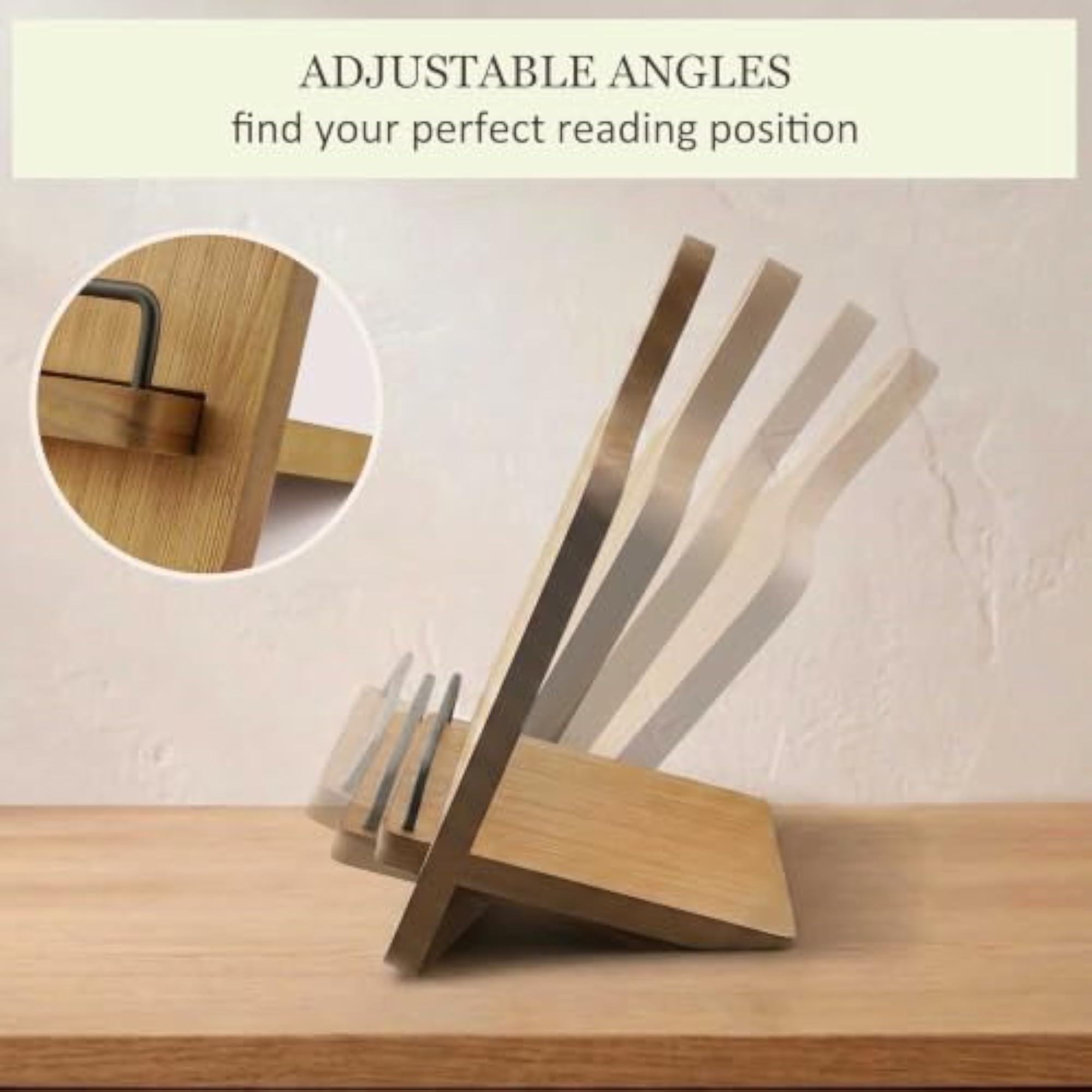 Wooden Cookbook Stand with Adjustable Pull-out Stand