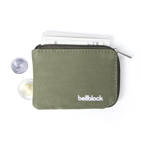 Image of Bellblock Canvas Card Holder Wallet for Man /Women | Upto 15 Cards, Folded Cash & Coins | Coin Pouch | Credit /Debit Card Holder for Men /Women | Gift for Man /Woman | Olive Green