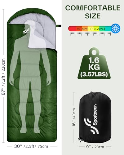 Bolsa de dormir Sportneer para adultos y niños, bolsa impermeable para clima frío, compacta y portátil para camping, senderismo y viaje miniatura 2