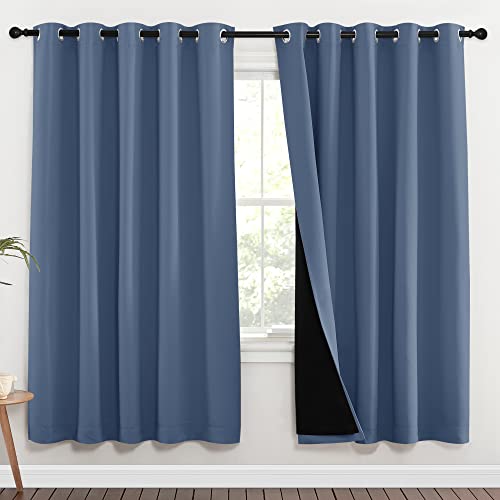 Image of NICETOWN Full Shade Curtain Panels 72 inches Long, Pair of Energy Smart & Noise Blocking Out Blackout Drapes for Guest Room Window, Thermal Insulated Lined Window Dressing (Stone Blue, 70x72)