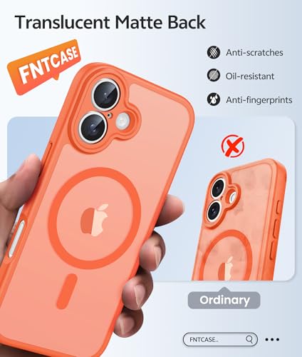 Image of FNTCASE for iPhone 17 Case: [Compatible with Magsafe] Translucent Matte Cases with [Full Camera Protection] [Screen Protector] Military Grade Shockproof Protective Phone Cover - Orange