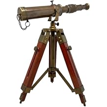 FYNJREX Nautical Brass Antique Telescope with Wooden Stand Home Decor Gift Rustic Vintage Home Decor Gift