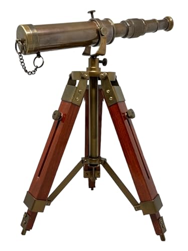 FYNJREX Nautical Brass Antique Telescope with Wooden Stand Home Decor Gift Rustic Vintage Home Decor Gift