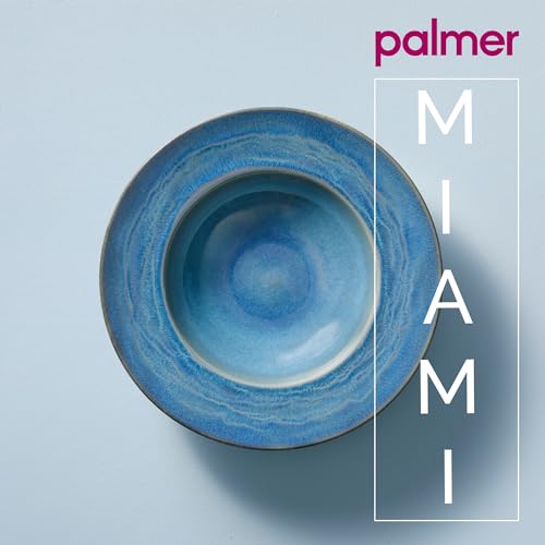 palmer Miami tiefe Teller - 2er-Set - Steinzeug - Ø 27 cm - grün blauer Ton - für Pasta, Suppe oder als Servierteller - stapelbar, spülmaschinenfest