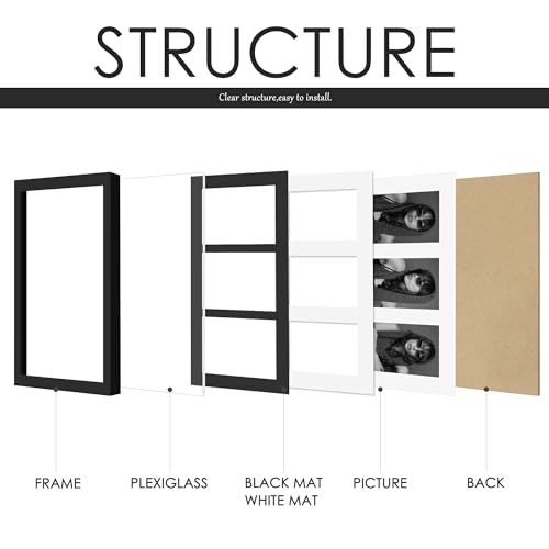 Image of DUENPY 8x15 Collage Picture Frame, 4x6 Collage Picture Frame, Displays Three 4x6 inch Photos, Wall Decor Wall Hanging or Tabletop, Black Mat.