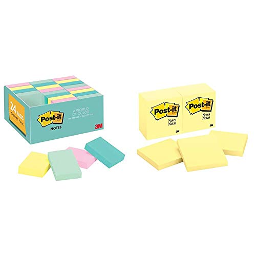 Post-it Mini Notes, 1.5 in x 2 in, 24 Pads, Marseille Collection, Pastel Colors (Pink, Mint, Yellow), Recyclable & Notes, Canary Yellow, Recyclable, 3 in. x 3 in, 12 Pads/Pack, 100 Sheets/Pad