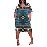 FQZWONG Maxi Dress for Women,Plus Size Short Sleeve Geometric V Neck Knee Length Party Tunic Dresses...