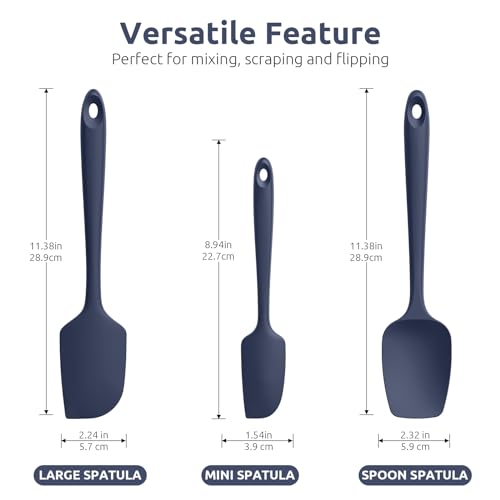 Image of U-Taste Silicone Spatula Set, 600ºF High Heat Resistant, 3Pc, Midnight Blue