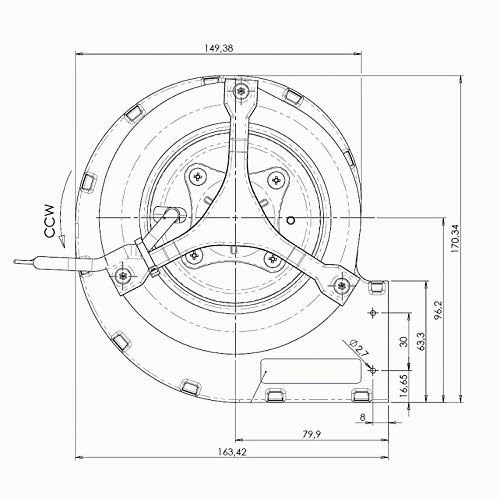 Easyricambi Ventilateur centrifuge Trial CAD12R-001 pour poêles à granulés. 164 mm Longueur : 146 x 63 mm