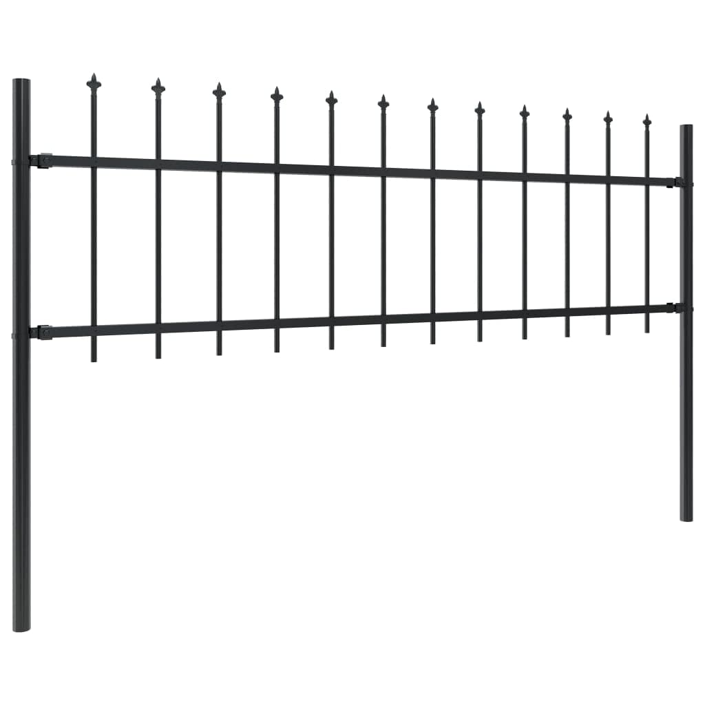 vidaXL Ogrodzenie z prętów z grotami, stalowe, 5,1 x 0,6 m, czarne