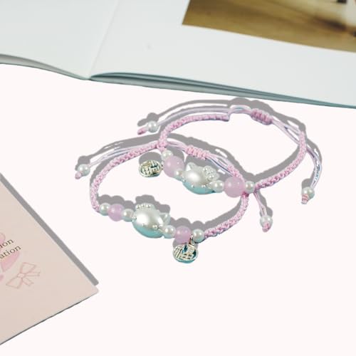 Lucky Cat Bracelet Cute Kitten Charm Adjustable String for Women Couples/Friendship Matching Bracelets kitty Bracelets Set Valentine's Day Birthday Jewelry3