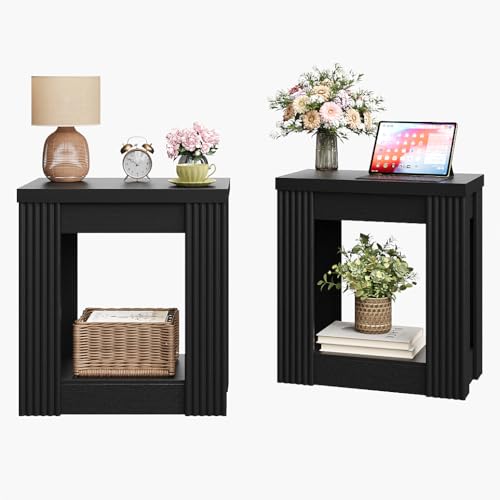 Maupvit Narrow Wood End Table for Living Room, 2-Tier Small