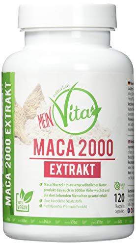 MeinVita Maca, 2000 mg - Tagesportion - aussergewöhnliches Naturprodukt, 2000 Extrakt, mit Zink, hochdosiert, 100% vegan, 1er Pack (1 x 74 g) Cover