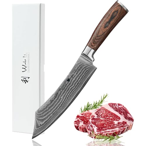 Wakoli EDIB Damast BBQ- und Blockmesser mit Gravur – Personalisiertes Messer, 20 cm Klinge aus 67 Lagen Damaststahl (VG10-Kern), Pakkaholzgriff...