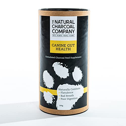 The Natural Charcoal Company Canine Gut Health - Organic Granulated Charcoal Powder Supplement for Dogs - Reduce Bad Breath Supports Digestion Gas Relief - 200g