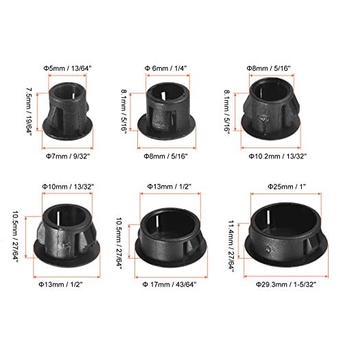 Image of uxcell Plastic Hole Plugs, 155Pcs 6 Sizes 3 /16 inch 1 /4 inch 5 /16 inch 3 /8 inch 1 /2 inch 1 inch Flush Type Panel Snap in Knockout Locking Plugs for Furniture Panels, Black