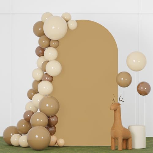 FANPROMS Wedding Arch Cover Khaki Spandex Fitted Arch Backdrop Cover 8FT Round Top Arch Stand Covers Brown Arch Cover Backdrop Fabric Arch Covers Stretchy Backdrop for Party Baby Shower Wedding
