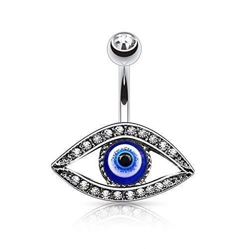 Piercing Nombril Acier Chirurgical 316L Pendentif Zircone Nazar Amulette - Tapsi´s Coolbodyart