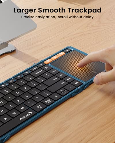 Image of ProtoArc Foldable Keyboard with Touchpad, XK01 TP Folding Portable Keyboard, Full Size Keys, Large Trackpad Bluetooth Travel Keyboards for iPad Laptop PC Tablets - Blue