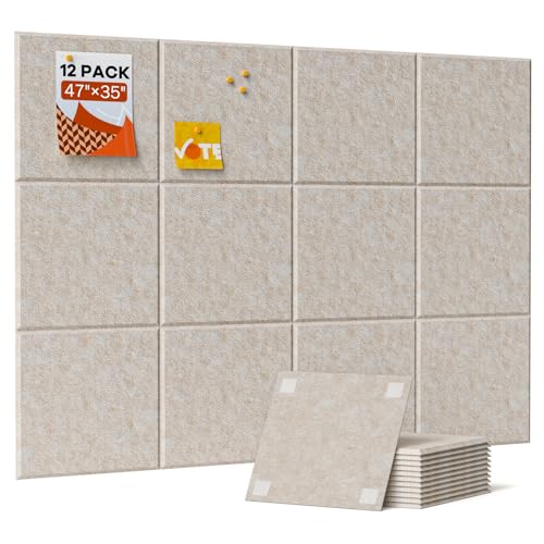 Image of Soundsbay Square Soundproof Wall Panels 12 Pack with 60 Adhesive Tapes | 150kg /m High Density Covers 11.6 sq ft, Sound Proof Panels for Walls, Home Office, Recording Studio, Bedroom 12 inch X 12 inch Beige