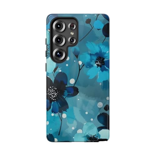 Coque rigide Samsung S25 Ultra finition brillante motif floral bleu